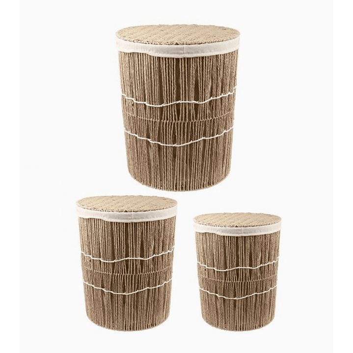 Set de 3 Canastos Cilíndricos con Tapa – Diseño Natural 1