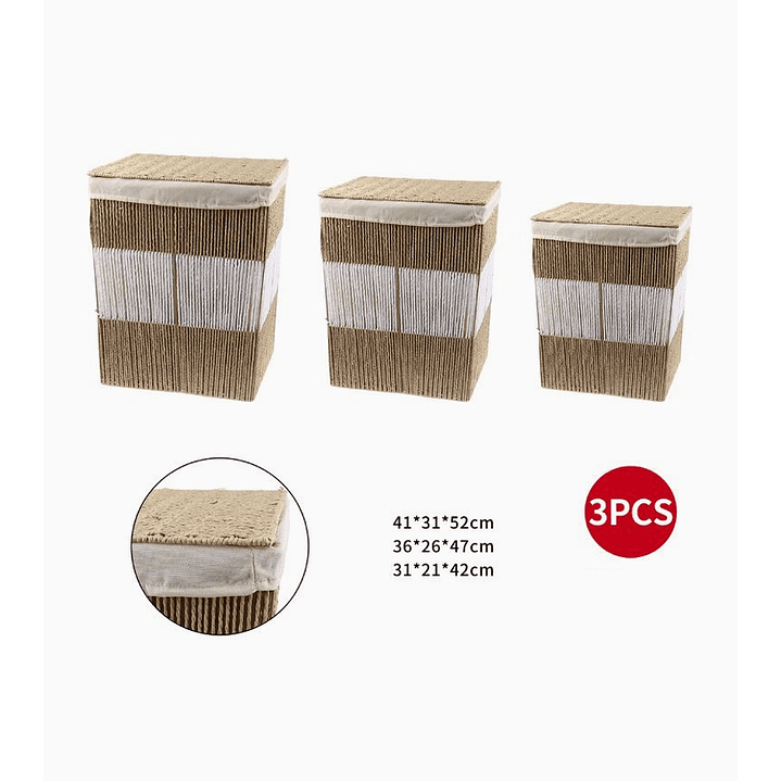 Set de 3 Canastos Rectangulares con Tapa – Diseño Natural 2