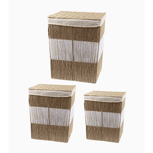 Set de 3 Canastos Rectangulares con Tapa – Diseño Natural