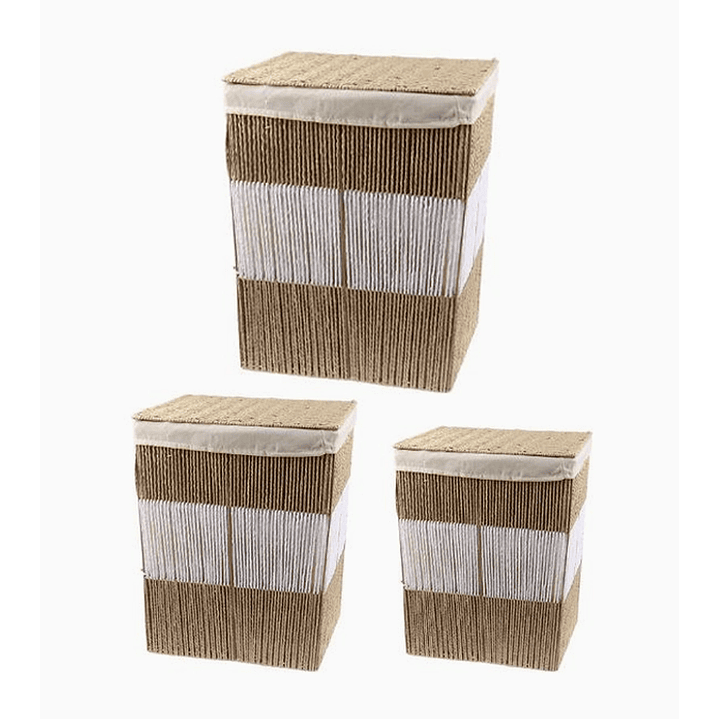 Set de 3 Canastos Rectangulares con Tapa – Diseño Natural 1
