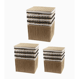 Set de 3 Canastos Rectangulares con Tapa Acolchada