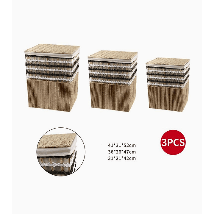 Set de 3 Canastos Rectangulares con Tapa Acolchada 2
