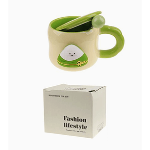Taza Cerámica Diseño Zongzi con Tapa y Cuchara
