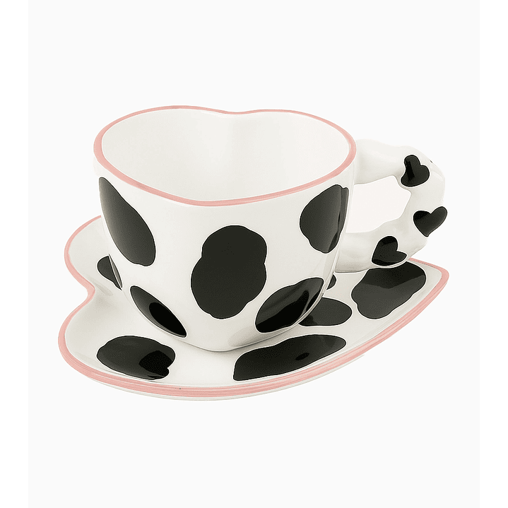 Taza y Plato Cerámica Corazón Cow Print – 260 ml 1