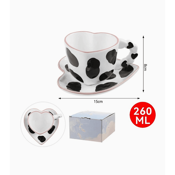Taza y Plato Cerámica Corazón Cow Print – 260 ml 2