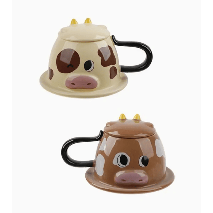 Taza de cerámica con diseño de vaca y tapa – 300 ml / 320 ml 2