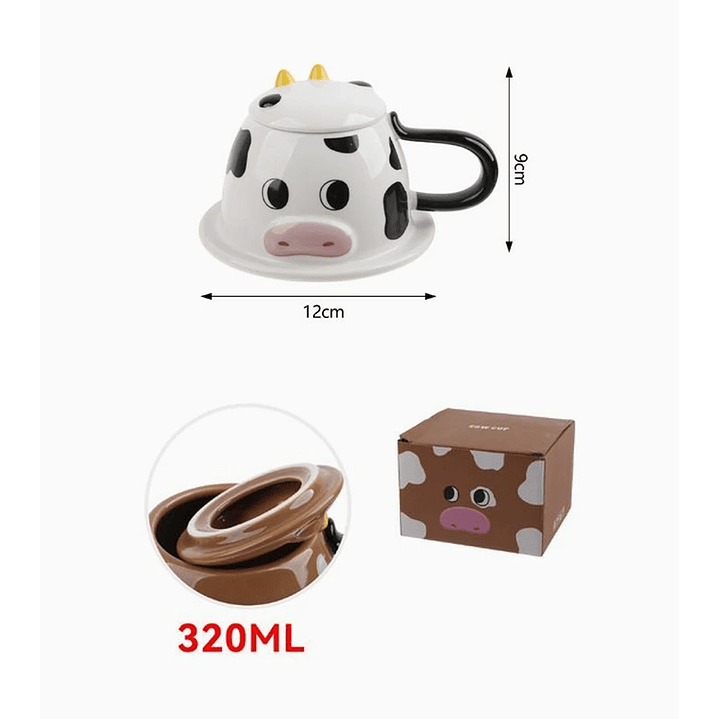 Taza de cerámica con diseño de vaca y tapa – 300 ml / 320 ml 3