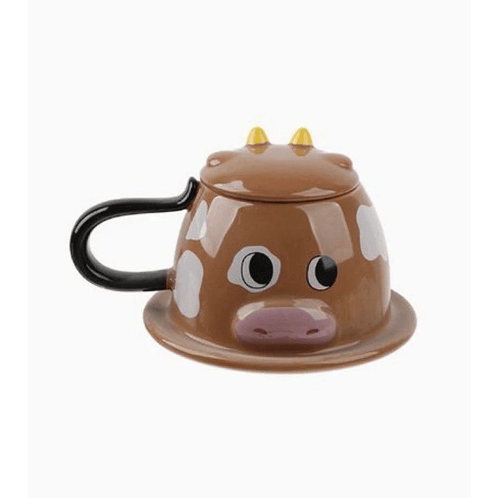 Taza de cerámica con diseño de vaca y tapa – 300 ml / 320 ml 1
