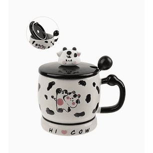 Taza de cerámica con diseño de vaca 400ml con tapa y bombilla