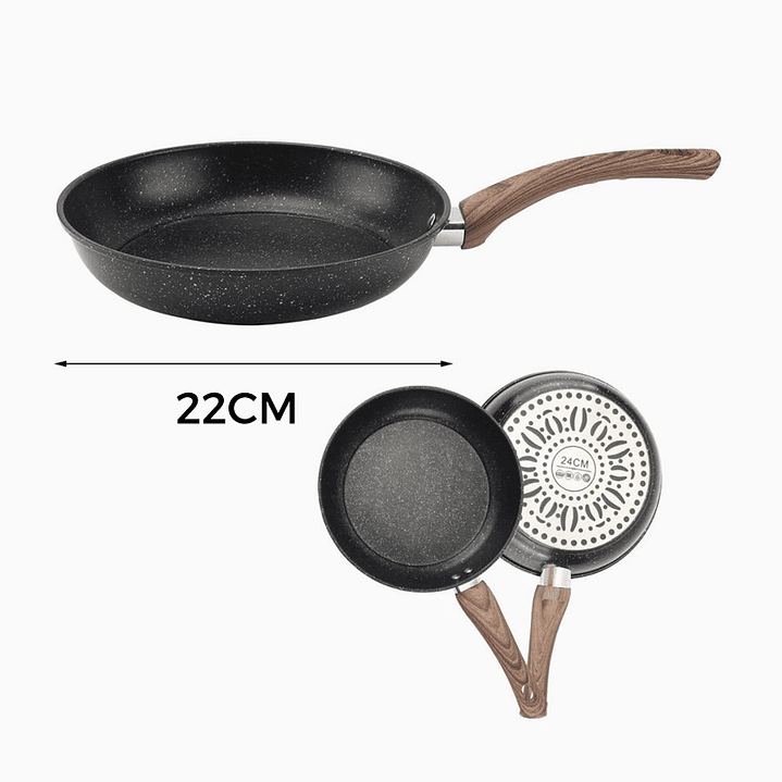 Sartén de Teflón Moteado Negro 22 cm con Mango de Madera 2