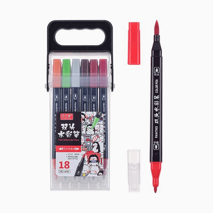 Set de Plumones Acuarelables Doble Punta 18 Colores 1