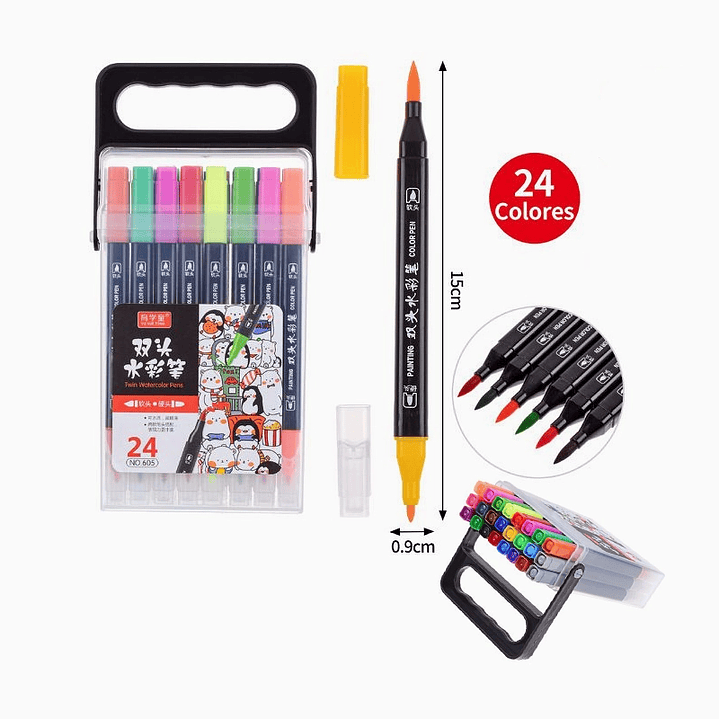 Set de Plumones Doble Punta 24 Colores 2