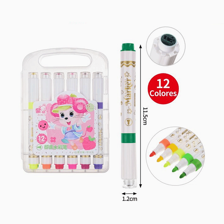 Set de Plumones con sello 12 Colores 2