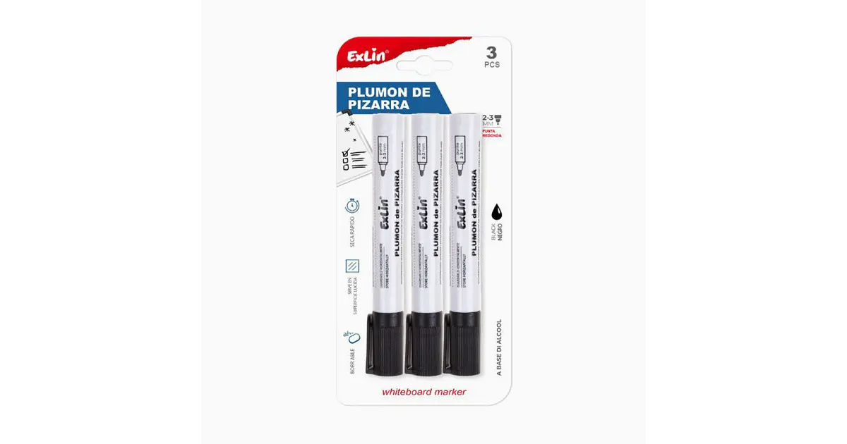 Plumón para Pizarra Negro Pack 3 Pcs | Exlin Chile