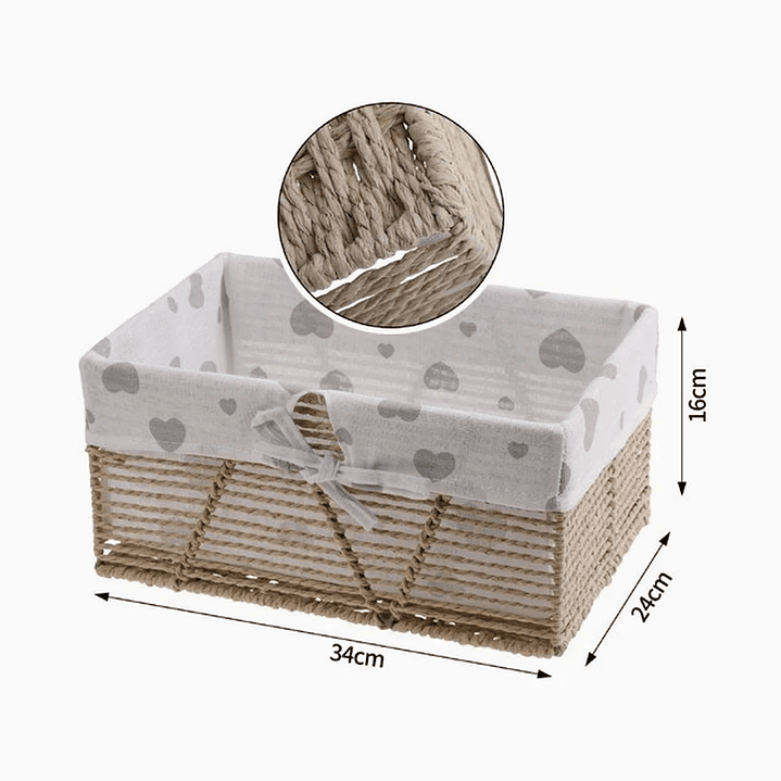 Cesta de Almacenamiento Tejida Grande con Forro de Corazones 34cm 2