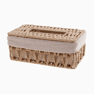Caja Porta Pañuelos Tejida con Forro de Lino y Tapa