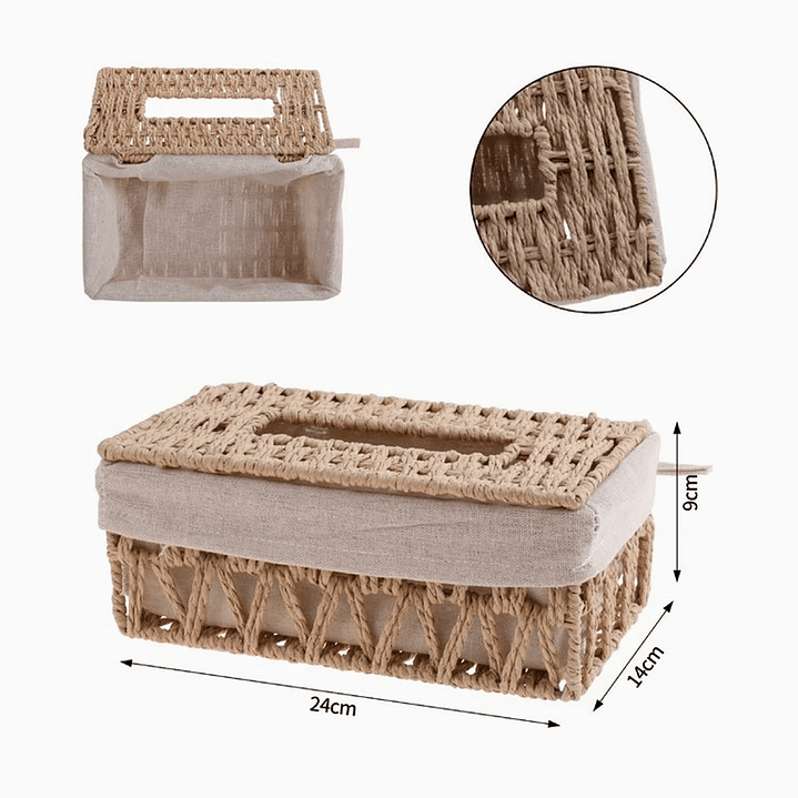 Caja Porta Pañuelos Tejida con Forro de Lino y Tapa 2
