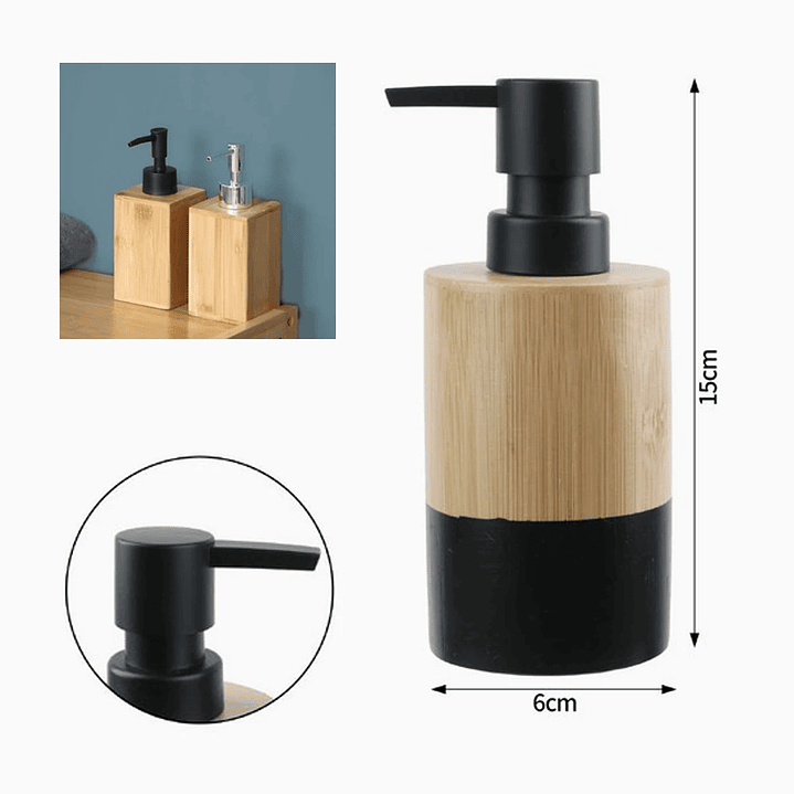 Dispensador de Jabón Líquido Redondo con Acabado Madera 15cm 2