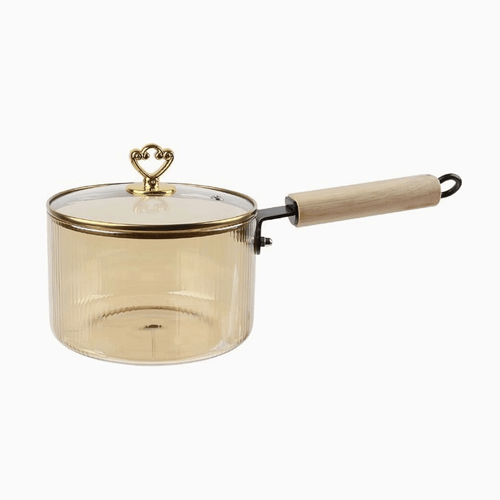 Olla de vidrio con asa y pomo dorado 1