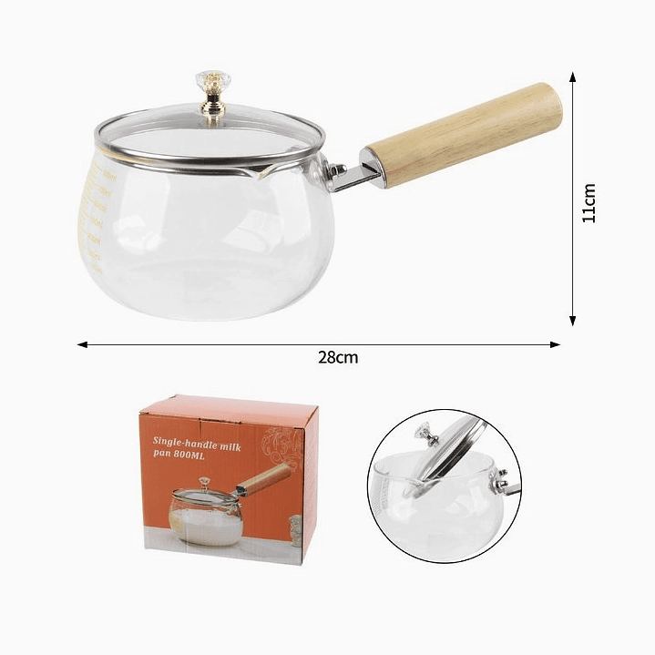 Olla de vidrio con asa de madera y tapa 2
