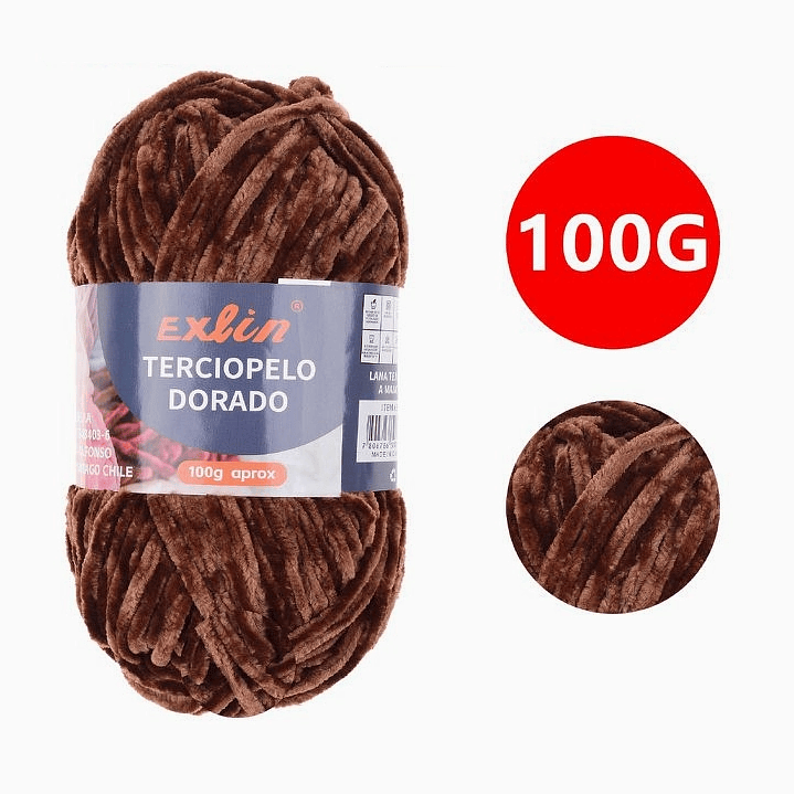 Lana Terciopelo Exlin Dorado Marrón – Set de 10 ovillos de 100g 2