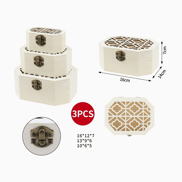 Set de Cajas Octagonales de Madera – 3 piezas 2