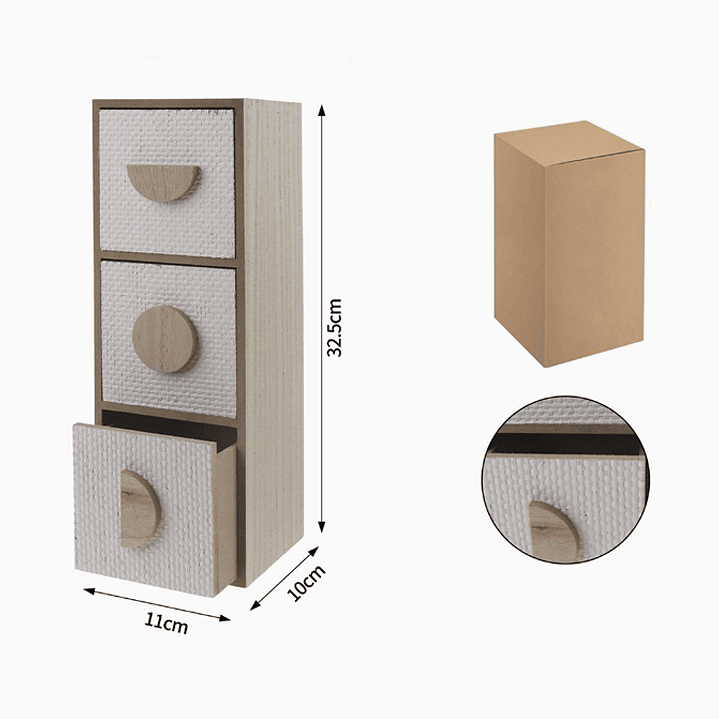 Caja de Almacenamiento de Madera con 3 Cajones 2