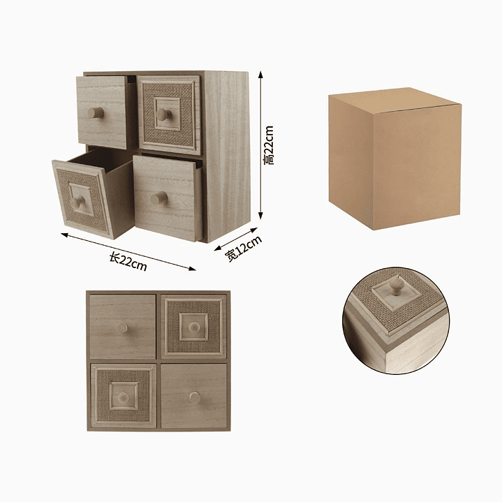 Caja de Almacenamiento de Madera con 4 Cajones 2