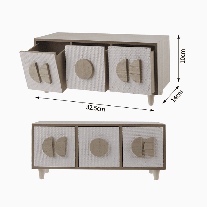 Caja de Almacenamiento de Madera con 3 Cajones  2