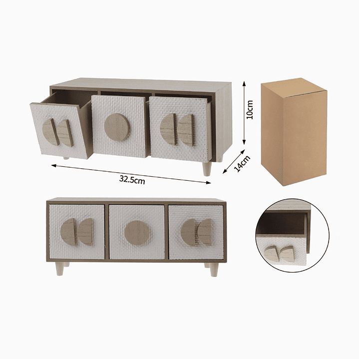 Caja de Almacenamiento de Madera con 3 Cajones  3