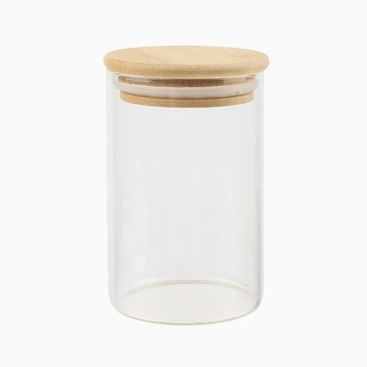 Frasco de vidrio con tapa de madera 1