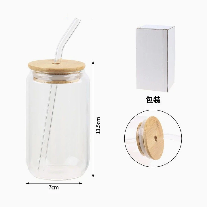 Vaso de vidrio con tapa de bambú y bombilla – 450 ml 2