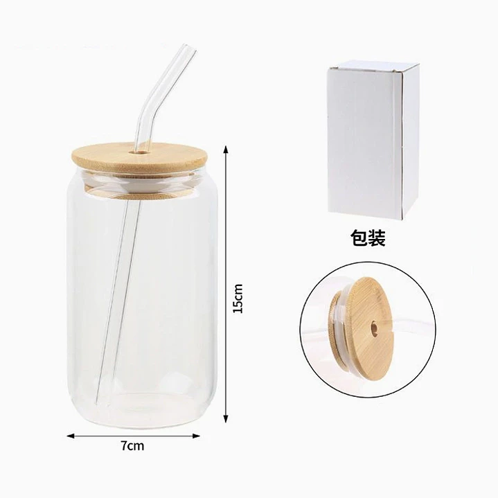 Vaso de vidrio con tapa de bambú y bombilla – 550 ml 2