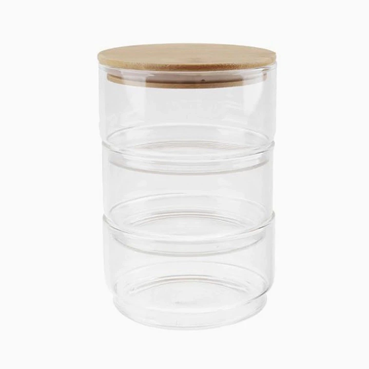Frasco de vidrio apilable con tapa de madera – 3 secciones de 400 ml 1