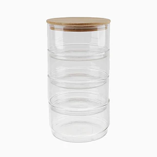 Frasco de vidrio apilable con tapa de madera – 4 secciones de 400 ml