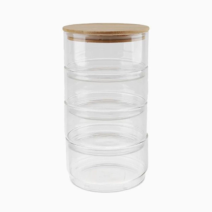 Frasco de vidrio apilable con tapa de madera – 4 secciones de 400 ml 1