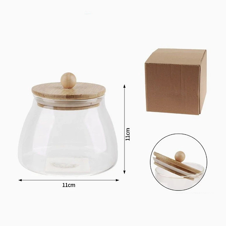 Frasco de vidrio con tapa de madera y pomo – 11 cm 2