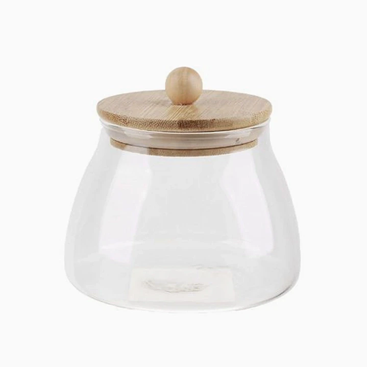 Frasco de vidrio con tapa de madera y pomo – 11 cm 1
