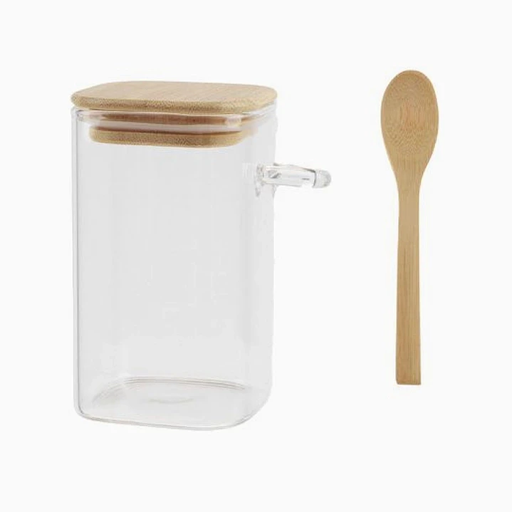 Frasco de vidrio con tapa de madera y cuchara – 10 cm 1