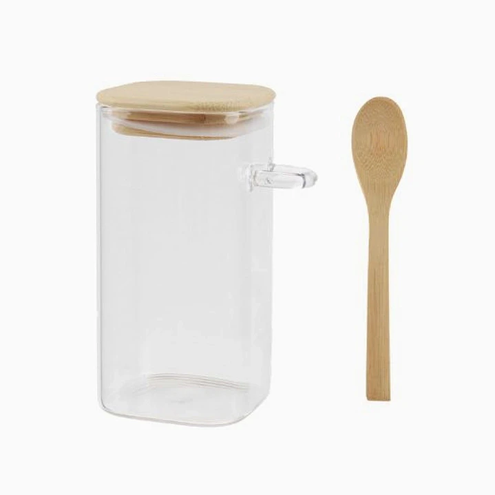 Frasco de vidrio con tapa de madera y cuchara – 12 cm 1