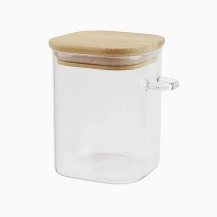 Frasco de vidrio con tapa de bambú y cuchara – 10 cm 1