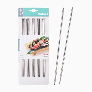 Palillos Chinos Plateados de Acero 22.5 cm 5 Pares Exlin 