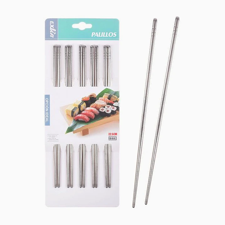 Palillos Chinos Plateados de Acero 22.5 cm 5 Pares Exlin  1