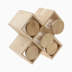 Especiero de Madera Compacto con 5 Frascos de Vidrio y Bambú