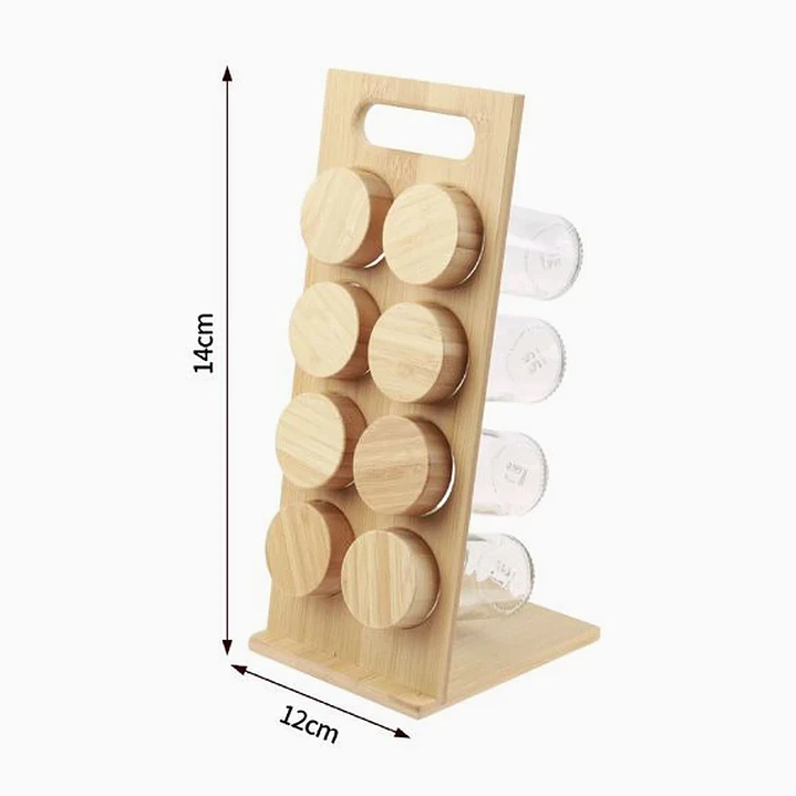 Especiero Vertical Torre de 8 Frascos con Tapa de Bambú 2