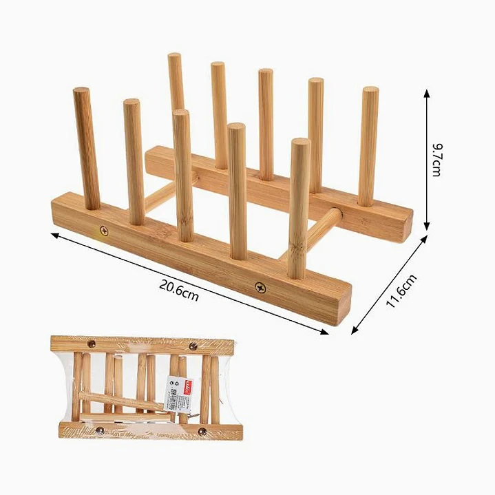 Secaplatos de bambú compacto – 20,6 × 11,6 × 9,7 cm 2