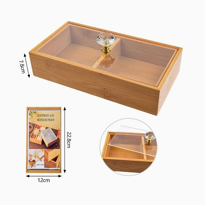 Caja de almacenamiento de bambú con tapa – 22,8 × 12 × 7,8 cm 2