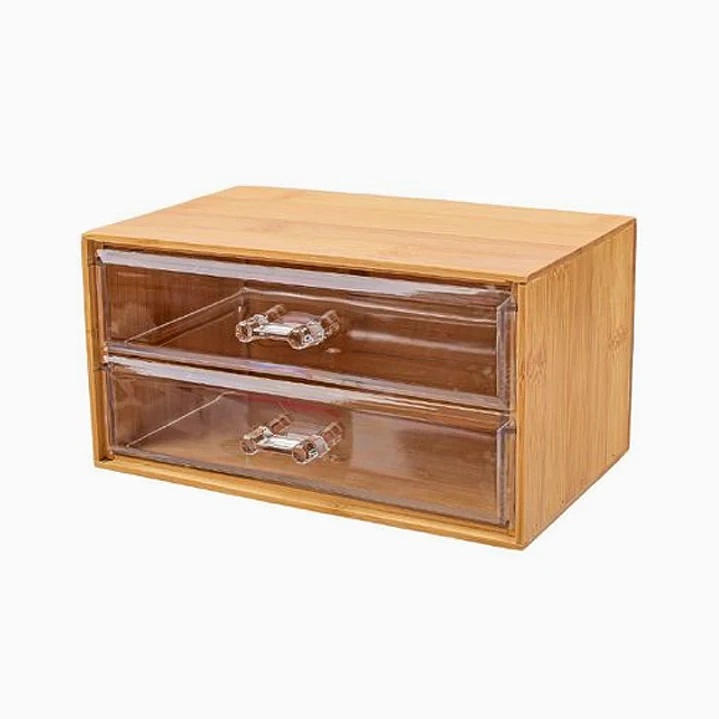 Caja de almacenamiento de bambú con dos cajones – 18,5 × 10,5 × 9,5 cm 1