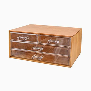 Caja de almacenamiento de bambú con cuatro cajones – 23,6 × 14 × 11 cm