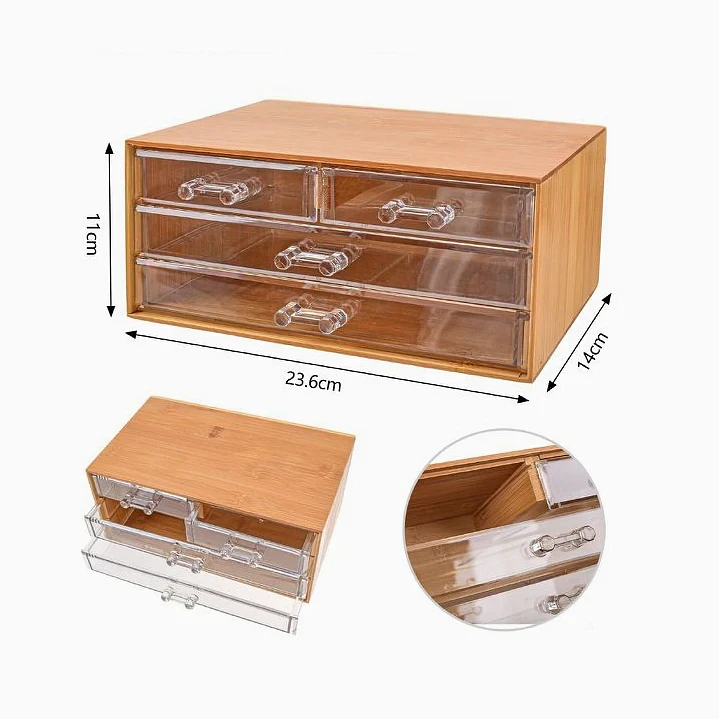 Caja de almacenamiento de bambú con cuatro cajones – 23,6 × 14 × 11 cm 2